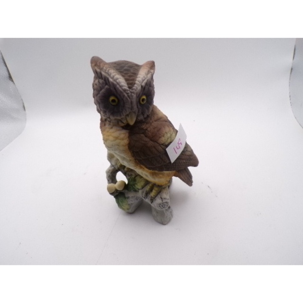 Lefton Porcelain Owl Figurine‎ Perched on Branch Miniature Collectible